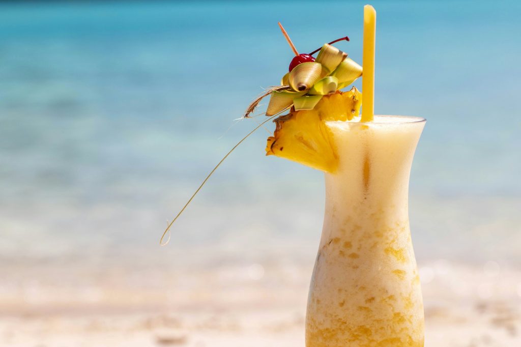 Tropical island frozen drink on a beach